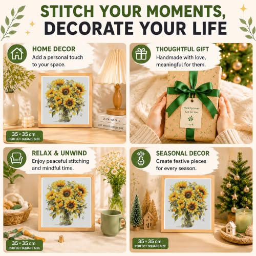 AuraDraw Sunflowe CROS Stitch Kits, 11CT Flower Embroidery Kit for Adult Beginners, Stamped Cross-Stitch Supplies Needlework Sunflower - color: JLSZX-0001