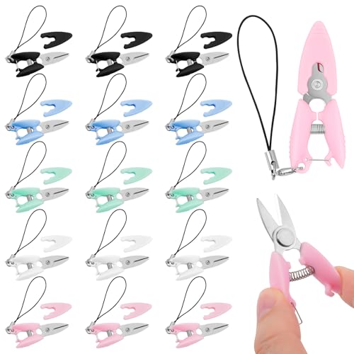 15 Pcs Mini Scissors with Cover, TSA Approved Tiny Scissors with Cover for Travel, Small Craft Scissor, Mini Compact Yarn Keychain Snips for Travel Crafts Sewing Yarn