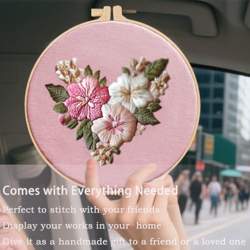 FONNUY I Love You Embroidery Kit for Beginners, Pre-Stamped Pattern Kits, Romantic Anniversary for Women Men, Valentine's Day Gifts Thread Needlework, 8'' Hoop (Love 04) - color: Love 04