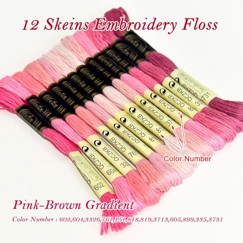 Premium Rainbow Color Embroidery Floss - Cross Stitch Threads - Friendship Bracelets Floss - Crafts Floss - 12 Skeins Per Pack Embroidery Floss,Pink-Brown Gradient - color: Pink-Brown Gradient