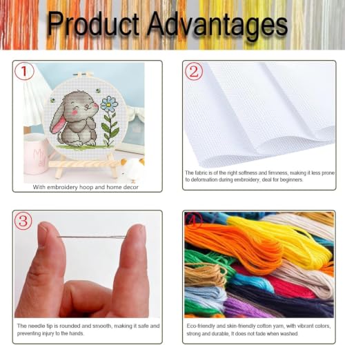 Stamped Cross Stitch Kits for Beginners-Cute Rabbit,with Embroidery Hoop - color: Cross Stitch-Rabbit