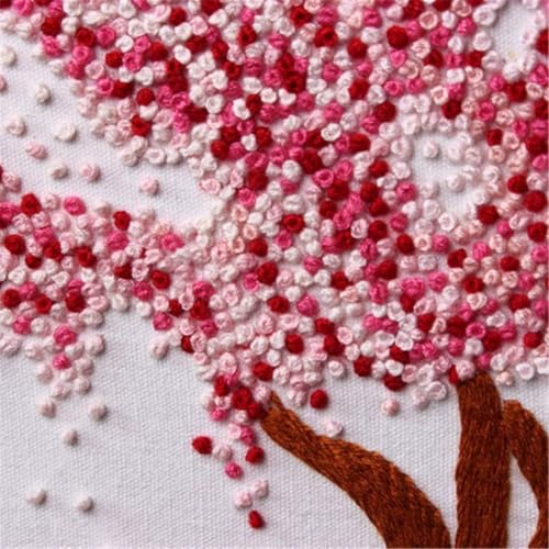 Arte Vita Embroidery Starter Kit Cherry Blossom Tree Full Range DIY for Beginners - color: White-Pink