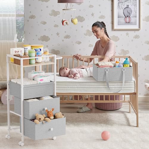 3In1 Modanais Baby Diaper Caddy Organizer Cart with Drawers, Light Gray - color: Light Gray