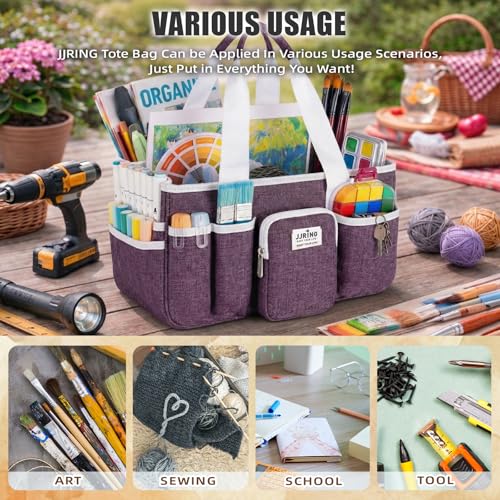 JJRING Foldable Craft Organizer Tote With Zipper & Divider, Purple - color: Deep Purple, size: Small