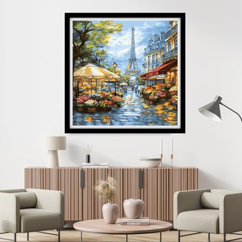 Fanxvivy Counted Cross Stitch Kits for Adults 11CT Unprinted Cross-Stitch Patterns Embroidery Kits Easy Cross Stitching Needlepoint Kits&Flower Street Tower at Dusk 18x18 inch - color: DIY-craft26