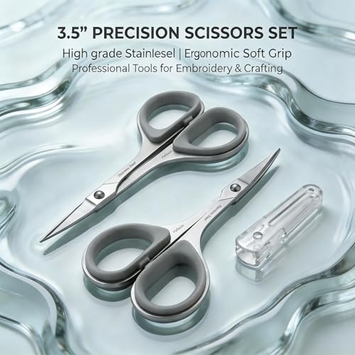 PAFASON Small Travel Sewing Embroidery Scissors Set Curve Straight Tip - color: Grey