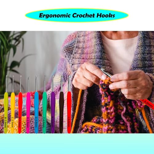 Yarniss 9 Sizes Ergonomic Crochet Hooks with Case 2.0mm~6.0mm for Beginner - size: 9 Size(2.0~6.0mm)