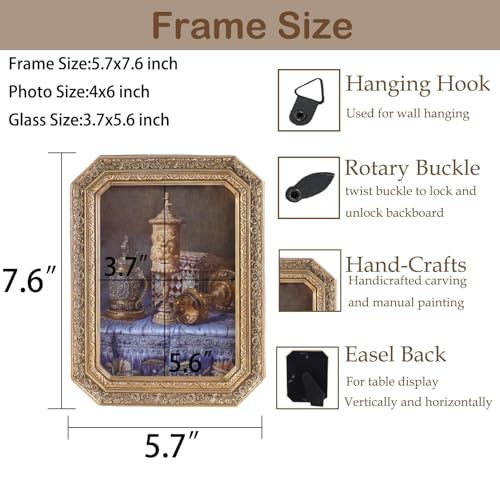 Vintage Picture Frames 4x6 Octagon Bronze Antique Ornate Picture Frames for Tabletop and Wall Mount with Glass Front Retro Home Decor Old Fashioned Victorian Photo Gallery Wall Decor - color: Bronze, size: 4x6