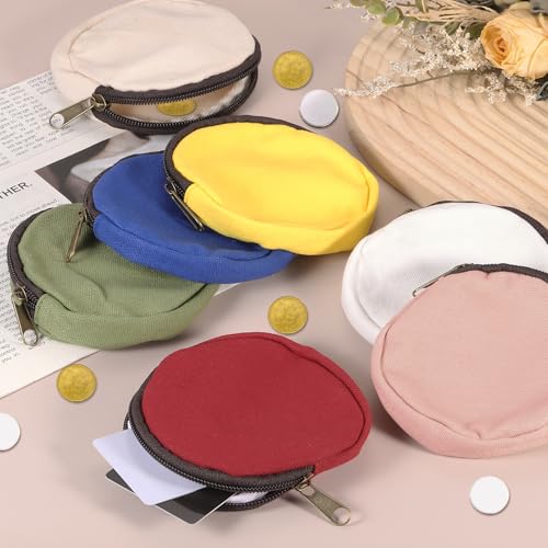uxcell Mini Canvas Coin Purse Pouch, 3.9" Blank Round Mini Coin Wallet Small Change Purses Portable Organizer Bags with Zipper for Women Men Home DIY, Green - color: Green