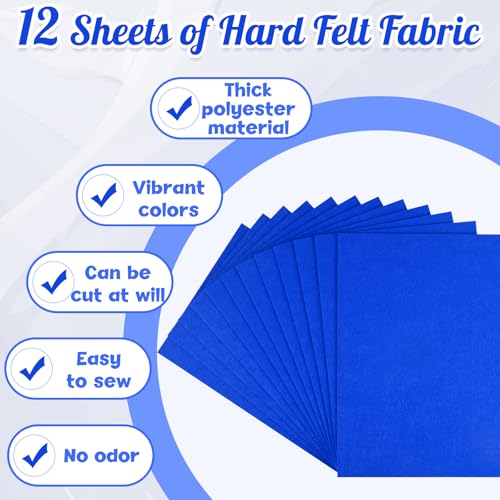 NEBURORA 12 Pcs 2mm Thick Stiff Felt Sheets for Crafts Sewing(Royal Blue) - color: Royal Blue