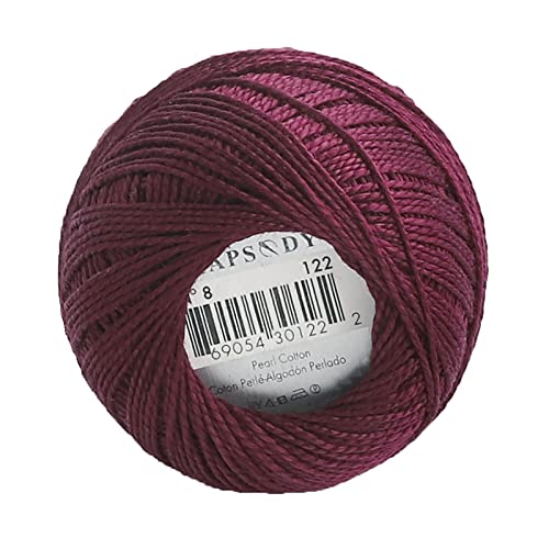 Rhapsody Pearl Cotton Thread Size 8 Crochet Thread Perle 12 Balls Set Hand Knitting, Embroidery, Sashiko, Cross-Stitch, Sewing, Needlepoint, DIY, Quilting (DK Garnet, Col. 122) - color: DK Garnet, Col. 122