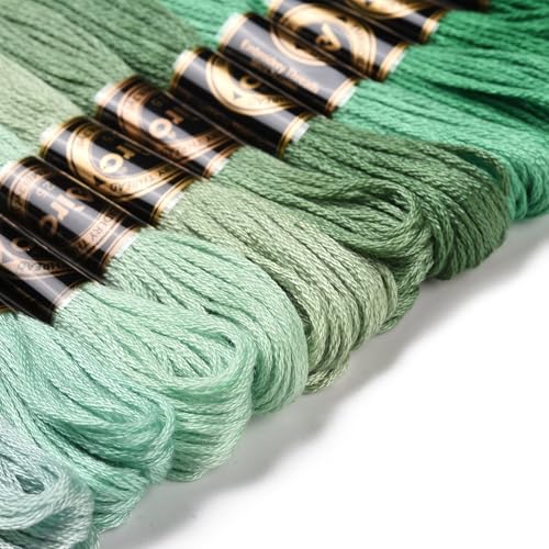 12 Skeins 12 Colors 6-Ply Polyester Embroidery Floss Cross Stitch Threads Gradient Color for Jewelry Making Bracelet Stitching Craft Supply 0.5mm,Green - color: 12 Skeins,green