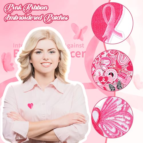 AUGSUN 36Pcs Breast Cancer Awareness Iron on Patches Pink Ribbon Applique - style: Breast Cancer Awareness