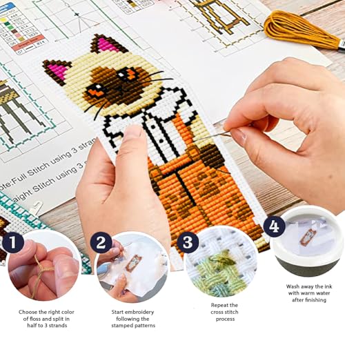 ORIGACH 6 Set Vivid Cute Cat Cross Stitch Bookmark Kit for Beginner - style: Cat