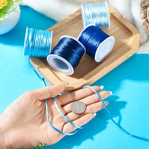 Elecrelive 40 Yards Rattail Satin Cords Blue Nylon String Beading String - color: Blue, 2mm