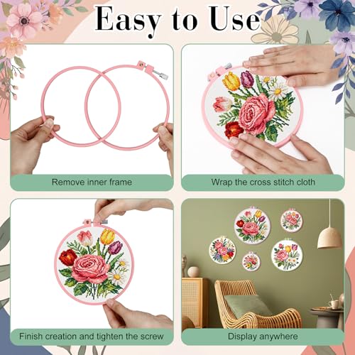 Tigeen 5 Pcs Embroidery Hoops, 5 Sizes ABS Plastic for Sewing, Round - style: Round