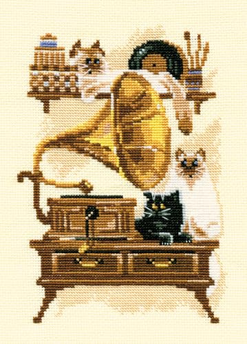 RIOLIS 859 Cat with Gramaphone Counted Cross Stitch Kit 7 x 9.5 in - style: Cat with Gramaphone 859