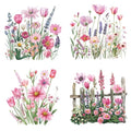 4 Sheets Dtf Transfers Ready to Press Flower Iron on Transfers Patches for T-Shirt Pink Vintage Botanical Heat Transfer Vinyl Appliques Tulip Lily Lavender Daisy Iron on Decals for Clothing DIY Craft - style: Pink Flower B