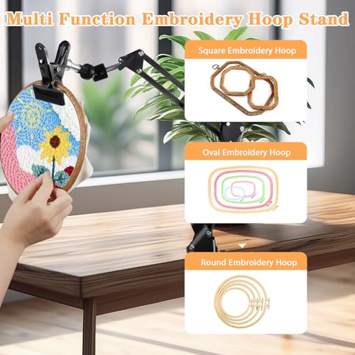 Adjustable Hand Embroidery Hoop Stand,Black Cross Stitch Hoop Holder with 360° Rotation,3-in-1 Hoop/Tablet/Phone Stand Hand Free,Needlepoint Hoop Stand,Cross Stitch Stand Suitable for Embroidery Hoops - style: 1PC-Black