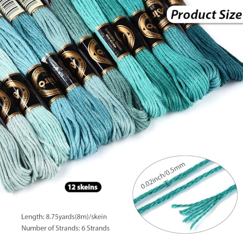 12 Skeins 6 Strands Green Embroidery Floss Thread for Jewelry - color: Dark Green