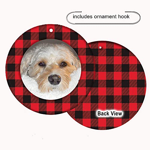 The Original Mini Photo Christmas Ornaments, Magnetic Easy-Load Rustic Buffalo Plaid Picture Frame Ornament, Includes Photo Protectors Plus Hooks for Hanging, Round, Red and Black 6-Pack - color: Red and Black