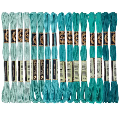 16 Skeins 140 Yard Green Embroidery Floss 6 Ply Gradient Color Embroidery Thread Polyester Cross-Stitch Threads Friendship Bracelets String for Hand Embroidery String Art DIY Creation - color: Green