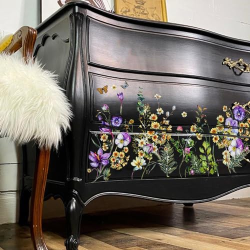 Floral Vintage Rub on Transfer for Furniture Large Flower UV DTF Transfer Sticker for Wood Glass Home Decor, Wild Flower - style: Wild Flower