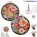 ARTopet 2Pcs Embroidery Kit for Beginners Cross Stitch Kits Needlepoint Set Colorful Flowers Patterns Embroidery Thread Kit for Craft Lover Hand Stitch with Hoop Threads Fabric-02 - color: 2Pcs-02