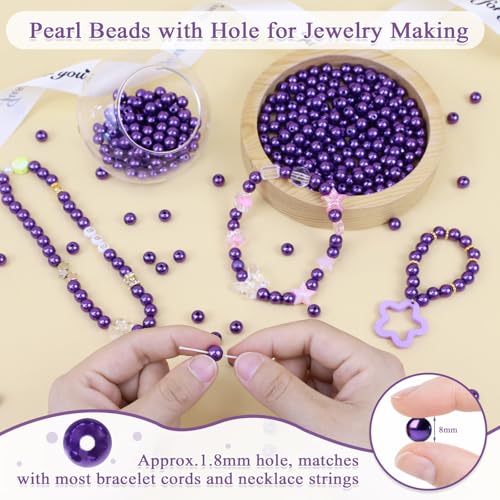 DUQGUHO Purple Pearl Beads for Crafts 6mm Plastic Pearl Beads with Hole - color: Purple, size: 6mm