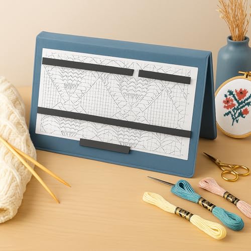 Flutesan 1 Pcs Knitting Pattern Holder, Fold up Cross Stitch Knitting Chart Keeper with Replacement Magnets, Magnetic Cross Stitch Accessories (Folded Size 6.1 x 9 Inch,Blue) - color: Blue, size: Folded Size 6.1 x 9 Inch