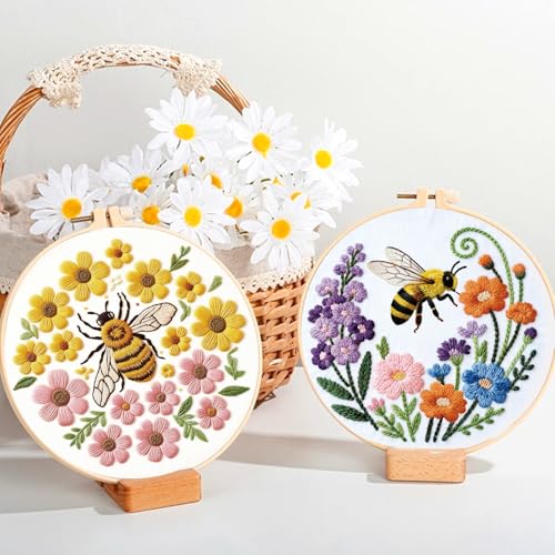 ORIGACH 6 Pack Bees & Flowers Embroidery Kit for Beginners - style: Bees & Flowers