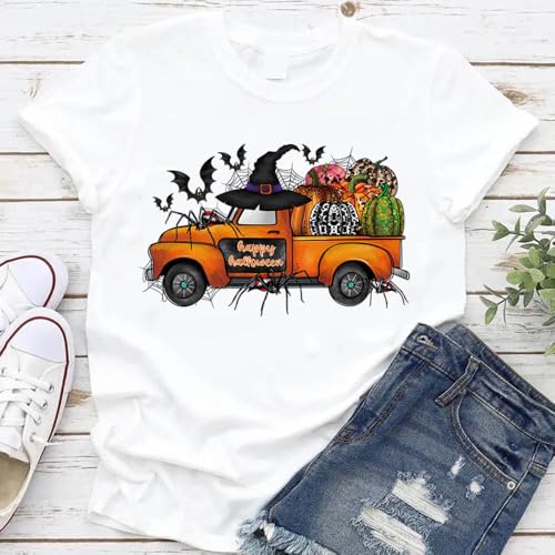 Halloween Iron on Transfer Patches Witch Heat Transfer Vinyl Decals Ghost Pumpkin Spider Web Bat Happy Halloween Design Iron on Vinyl Appliques Large Clothing Patches Iron on Stickers for T-Shirt Bag - color: E