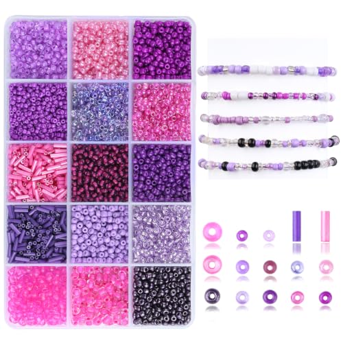 Purple Seed Beads for Jewelry Making Glass Bugle Beads for DIY Craft - color: Purple