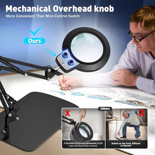 KIRKAS 12X Magnifying Glass with Light and Stand, Overhead Knob 2 in 1 - size: 12X 11.8 INCH Base & Clamp