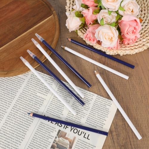 BOXOB 8pcs Fabric Pencils for Sewing, Water Soluble Sewing Fabrics Tailors Markers Pen Practical Marking & Tracing Tool for Dressmaking Quilting Embroidery DIY Crafts (Blue, White) - color: Blue, White