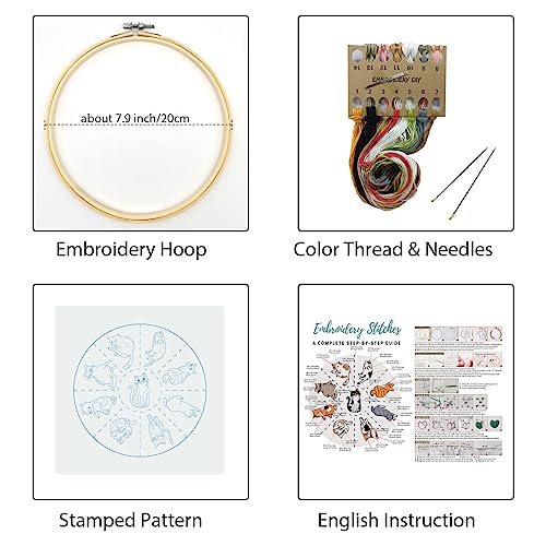Louise Maelys Cat Embroidery Kit for Beginners Animal Pattern DIY Craft - color: kit-9