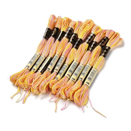 10 Skeins Gold 0.5mm 6-Ply Polyester Embroidery Floss Cross Stitch Threads Segment Dyed Gradient for DIY Craft Hand Sewing Knitting DIY Crafts Jewelry Making 8.75 Yards(8m)/Skein - color: Gold