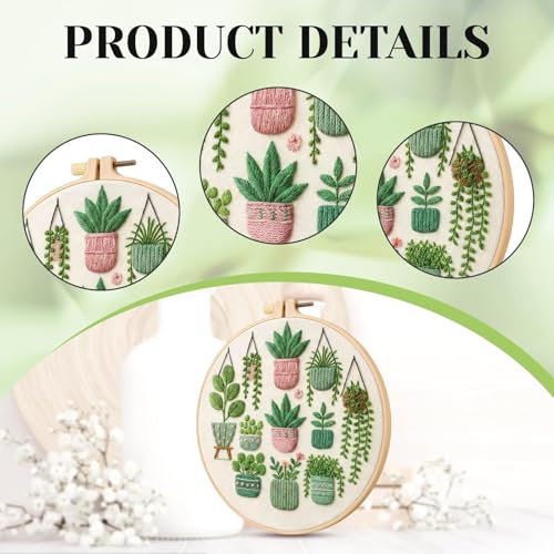 ZCXETP Needlepoint Kits for Beginners, Green Plant Pattern Embroidery Kit for Beginners, Beginner Embroidery Kit Suitable for Craft Enthusiasts and Gifting Occasions