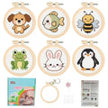 57lilina Cross Stitch Kits for Kids, 6 Set Easy Beginner Embroidery Pattern - color: Dog+Fish+Bee+Frog+Rabbit+Penguin