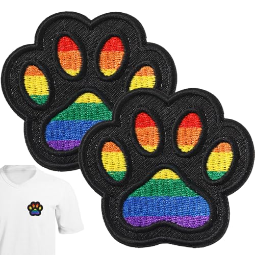 Waydress 24 Pcs Iron on Patches Paw Print Decoration for Clothing, Rainbow - color: Rainbow