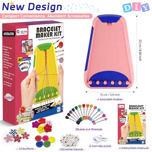 Maynacs Friendship Bracelet Making Kit for Girls 8-12, 28 Pre-Cut Threads - color: Pink/Dark Blue