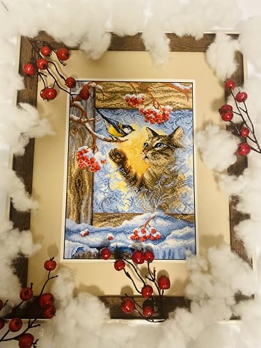 RIOLIS - Meeting at The Window 2049, Cat Lovers Cat Cross Stitch Kits 8¼"x11¾, Cross Stitch Kits for Beginners & Advanced, Crossstitching Kits Adult, Counted Stitching Kits, Cat Embroidery Kit - style: Meeting at The Window 2049