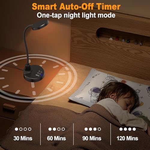 15W LED Desk Lamp with USB Charging Ports – Dimmable Table Lamp with 3 Color Temps, 5 Brightness, 4 Timers, Flexible Gooseneck Light with Base, Eye-Caring Reading Light for Home Office, Bedroom, Study - color: Black, size: 3.5'' Lamp
