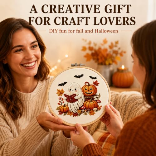 YOUDRN Halloween Ghost Reading Book Embroidery Kit for Beginners Adults - color: Ghost Reading Book
