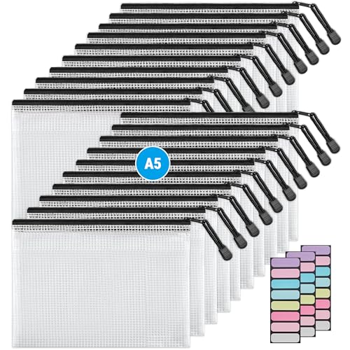JARLINK A5 Mesh Zipper Pouches, 6x9inch Pencil Pouches for School, 20 Pack - size: A5-20pcs-Black