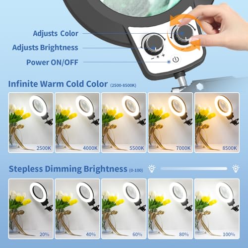 HITTI 12X Magnifying Glass with Light,Upgrade Infinite Color - size: 12X 11.8 INCH Base & Clamp