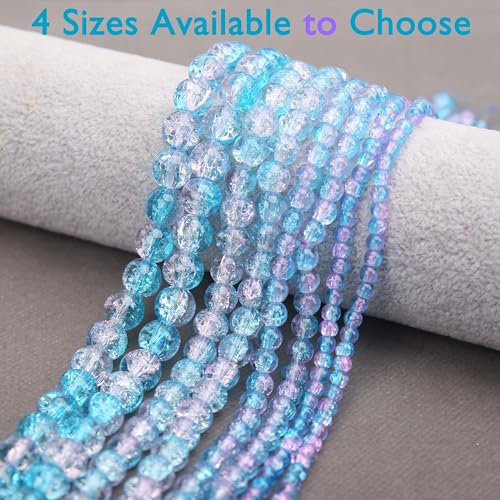 400PCs 4mm Blue Pink Crackle Glass Beads Bulk, Round Smooth Hole Glass Crystal Beads for Jewelry Making, DIY Bracelets, Necklaces, Bag Charms, Keychains and Craft Projects - color: Blue Pink Crackle, size: 4MM