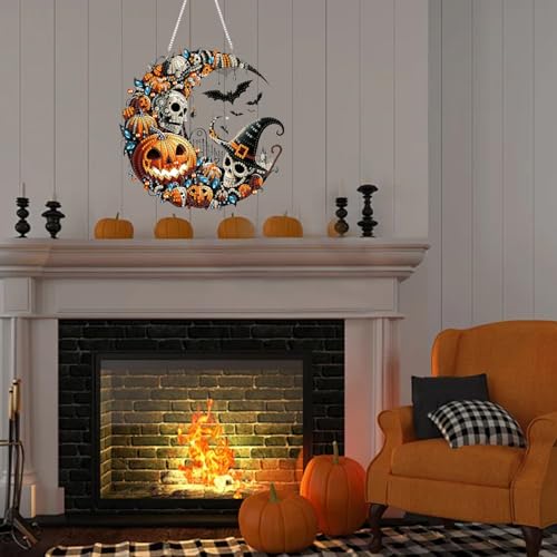 RYMILIE Halloween Diamond Art Kits for Adults Witch and Pumpkins 8x8inch - color: DP04102