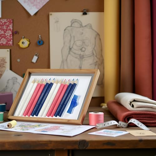 12Pcs Sewing Fabric Pencils with Brush Tailor Pencils Sewing Marking Pencil Fabric Chalk Pencil Tracing Tailor Chalk for Tailor Tools