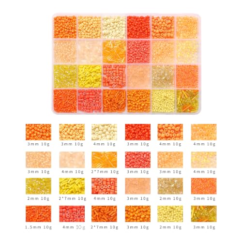 24 Grid Orange Glass Seed Bugle Tube Beads Kit for Jewelry Making DIY Craft - color: Orange, size: 24 Grid